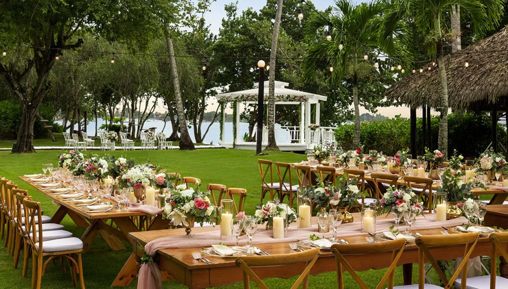 Dinner reception at the garden gazebo at Secrets La Romana