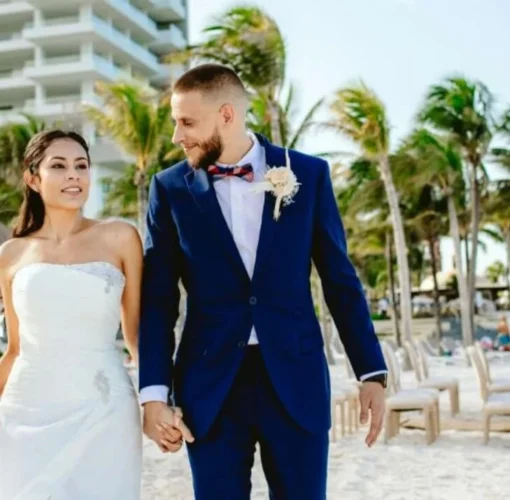 bride and groom at Hotel Mousai Cancun