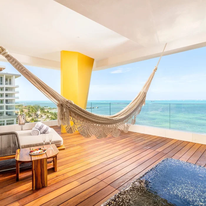 balcony of corner suite at Hotel Mousai Cancun