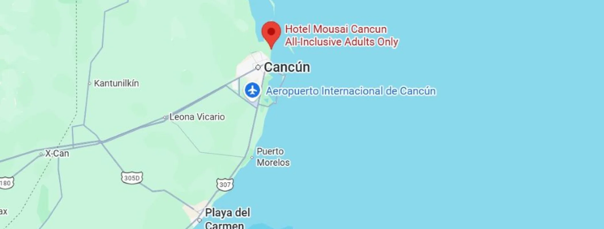 map showing location of hotel mousai cancun in Mexico