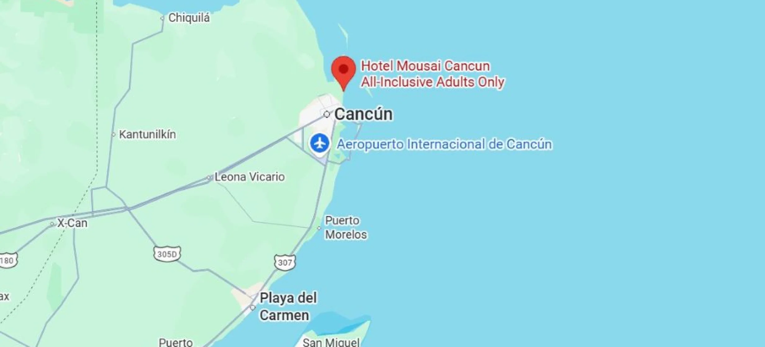 map showing location of hotel mousai cancun in Mexico