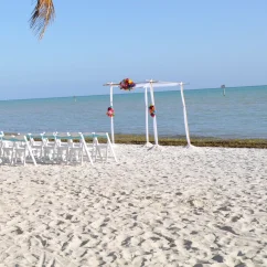 beach wedding setup at Riu Jamaica