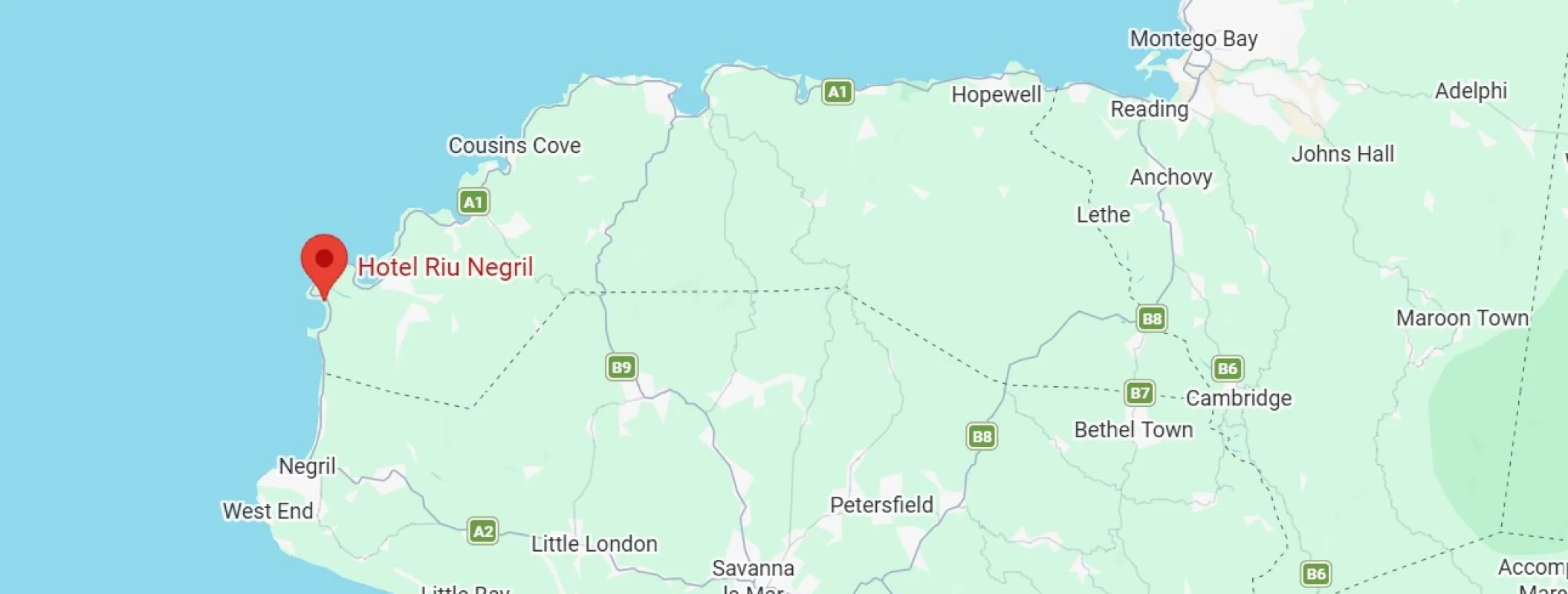 map showing location of Hotel Riu Negril in Jamaica
