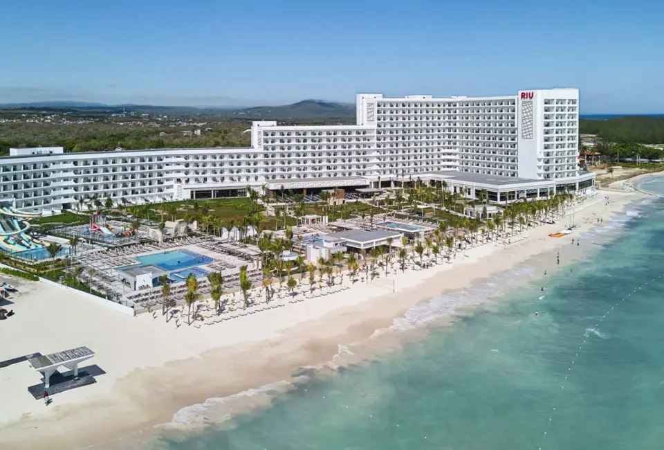 aerial view of Riu Palace Aquarelle Hotel with its buildings and pools and beach