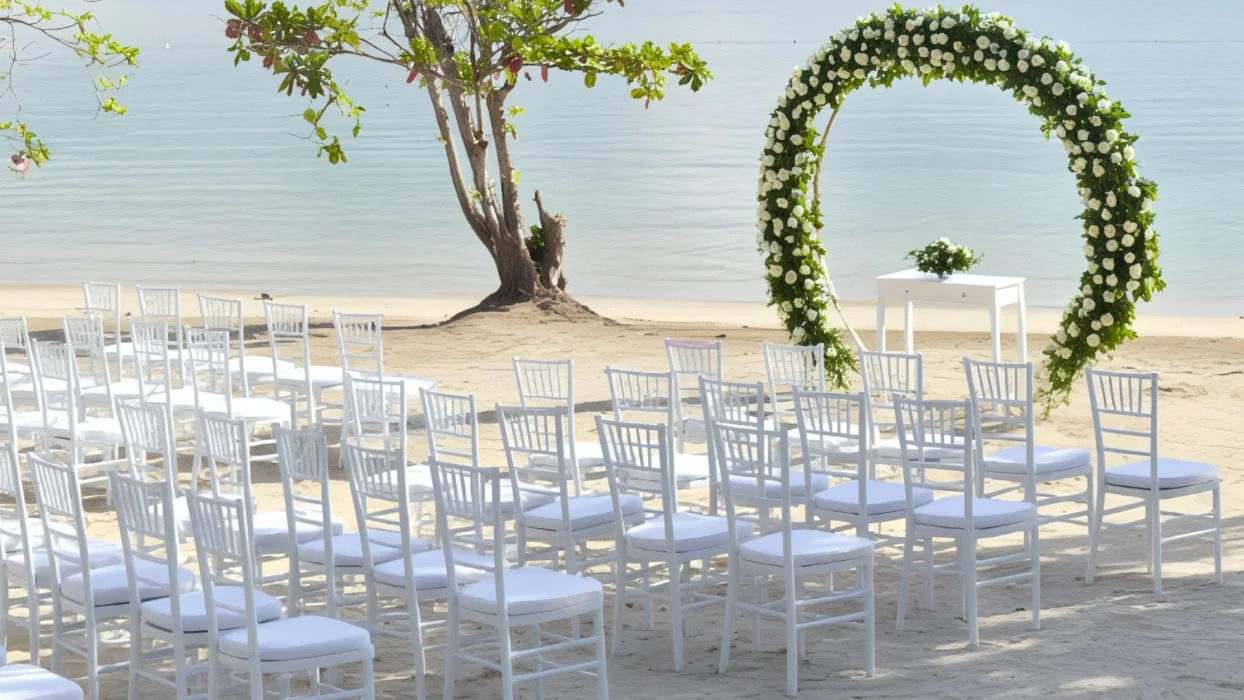 beach wedding setup at Riu Palace Aquarelle Hotel