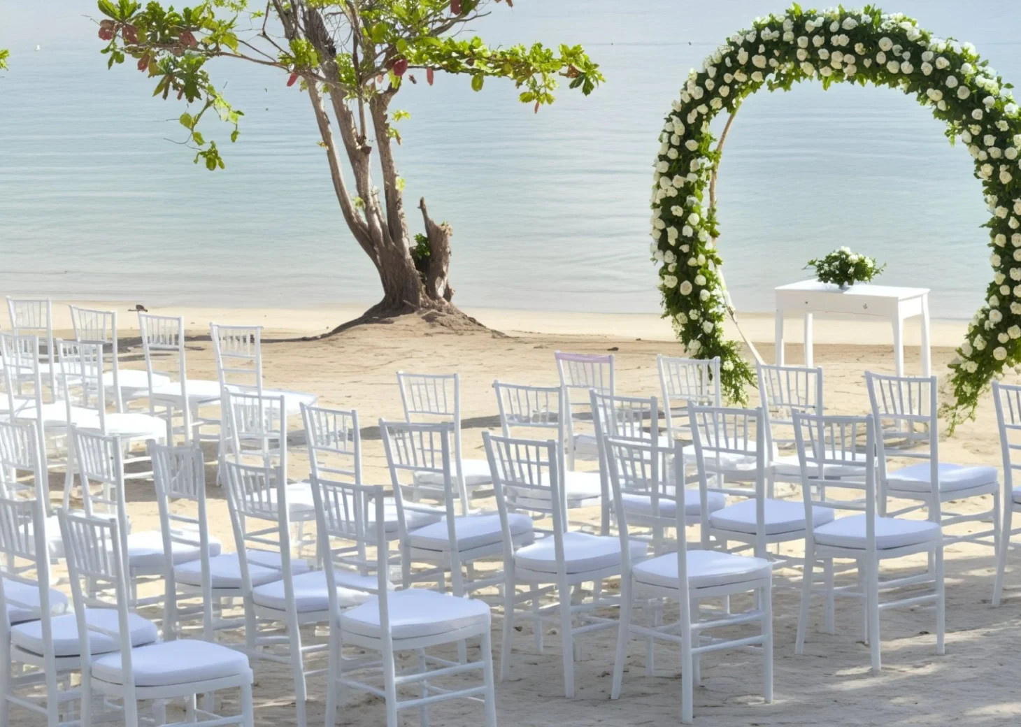 beach wedding setup at Riu Palace Aquarelle Hotel