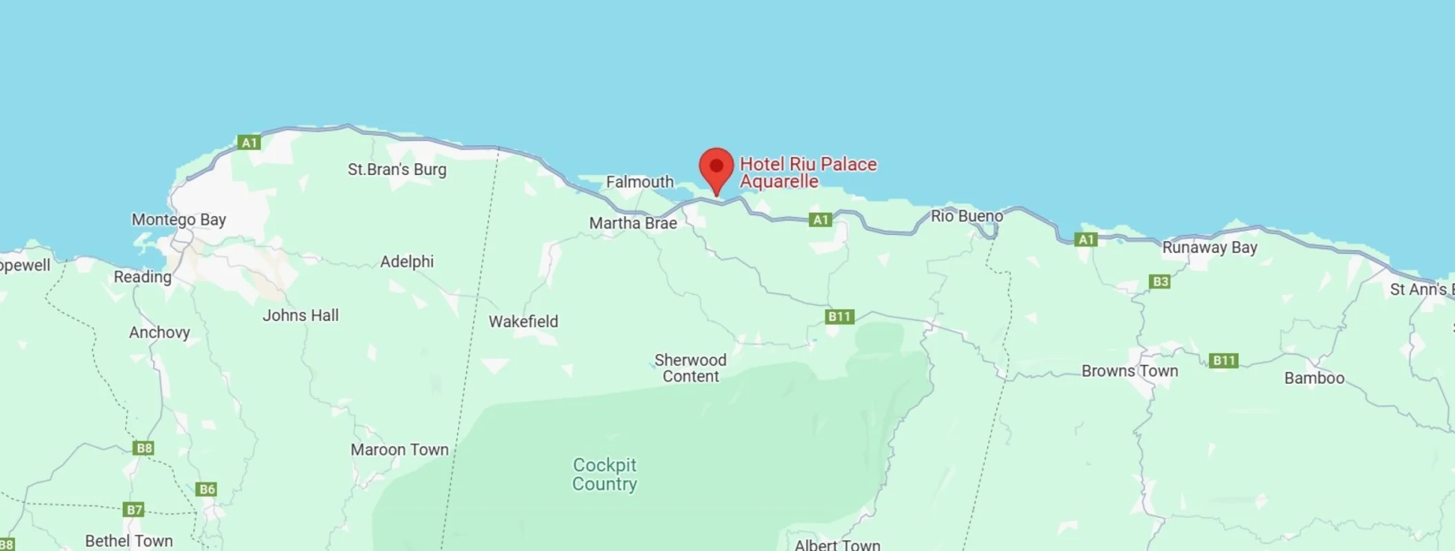 map showing location of Hotel Riu Palace Aquarelle in Jamaica