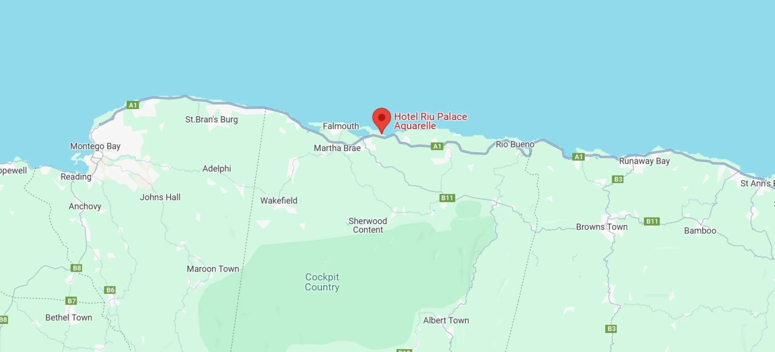 map showing location of Hotel Riu Palace Aquarelle in Jamaica