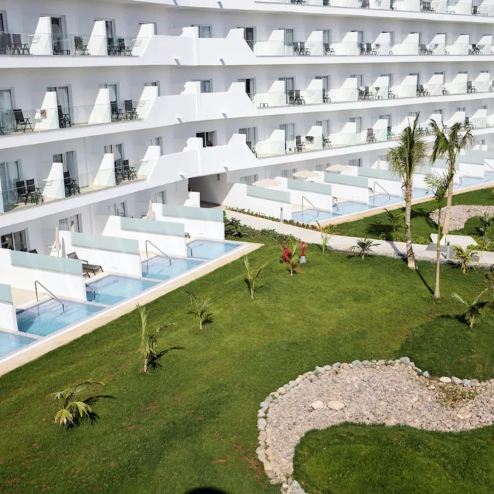swim out suites and landscaped gardens at Riu Palace Aquarelle Hotel
