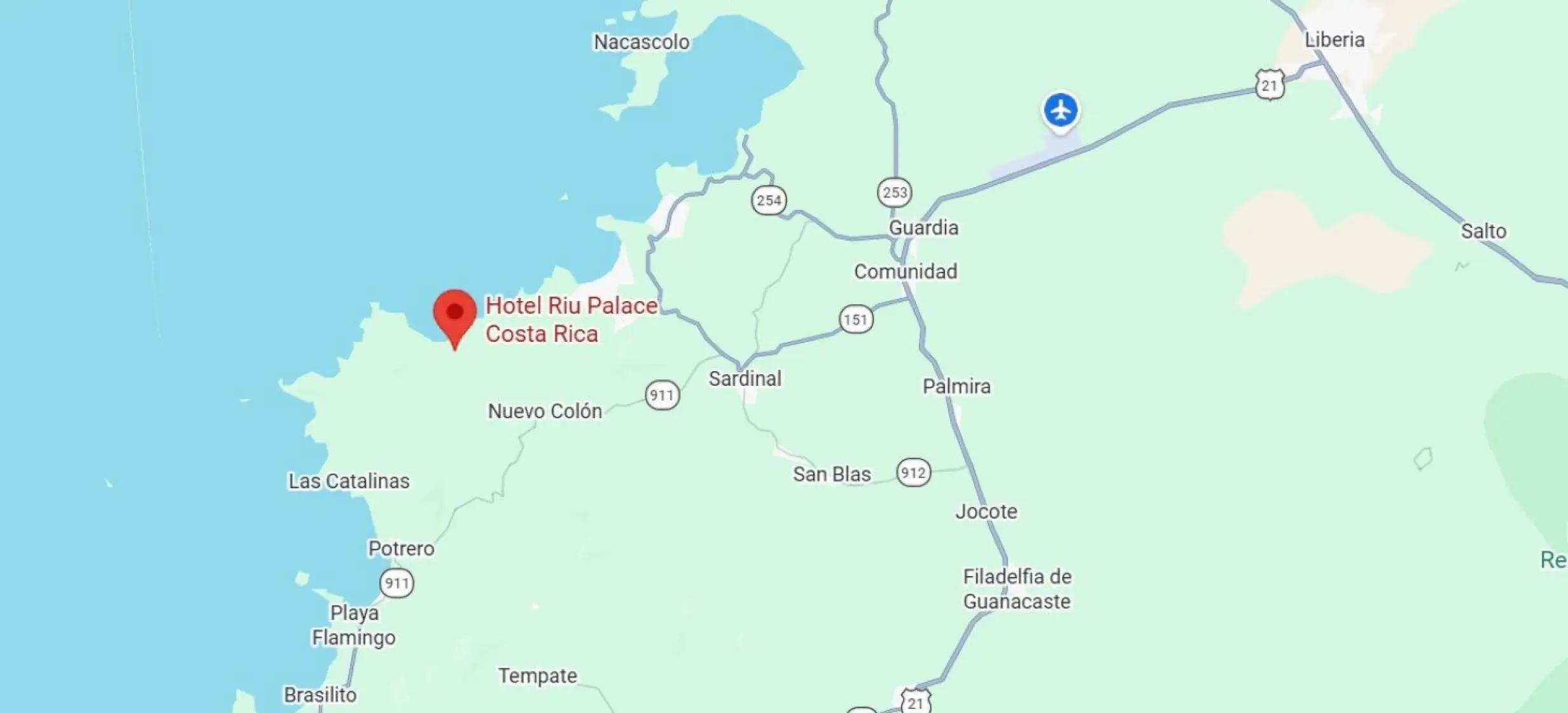 map showing location of Hotel Riu Palace in Costa Rica