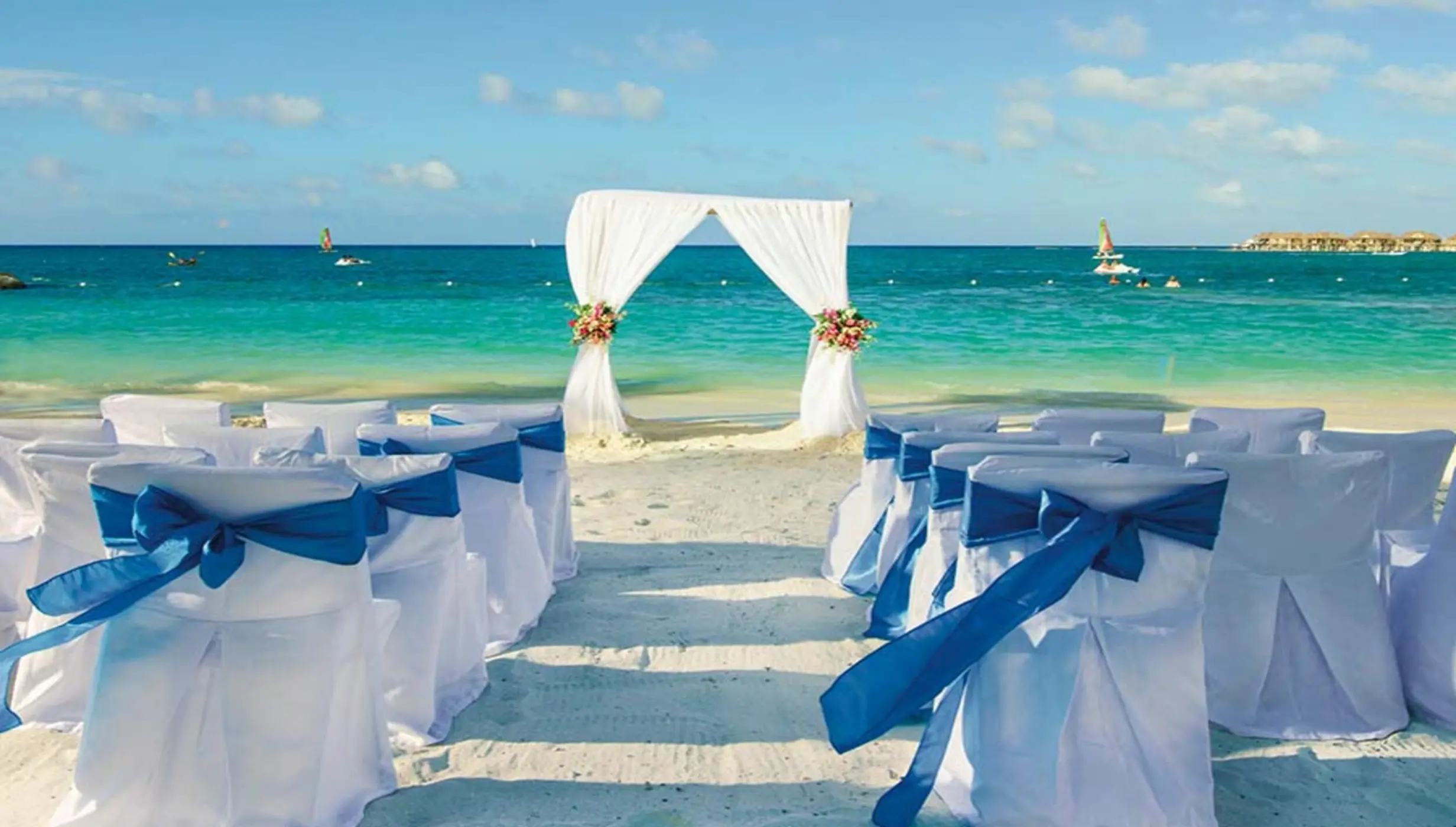 beach wedding setup at Hotel Riu Reggae