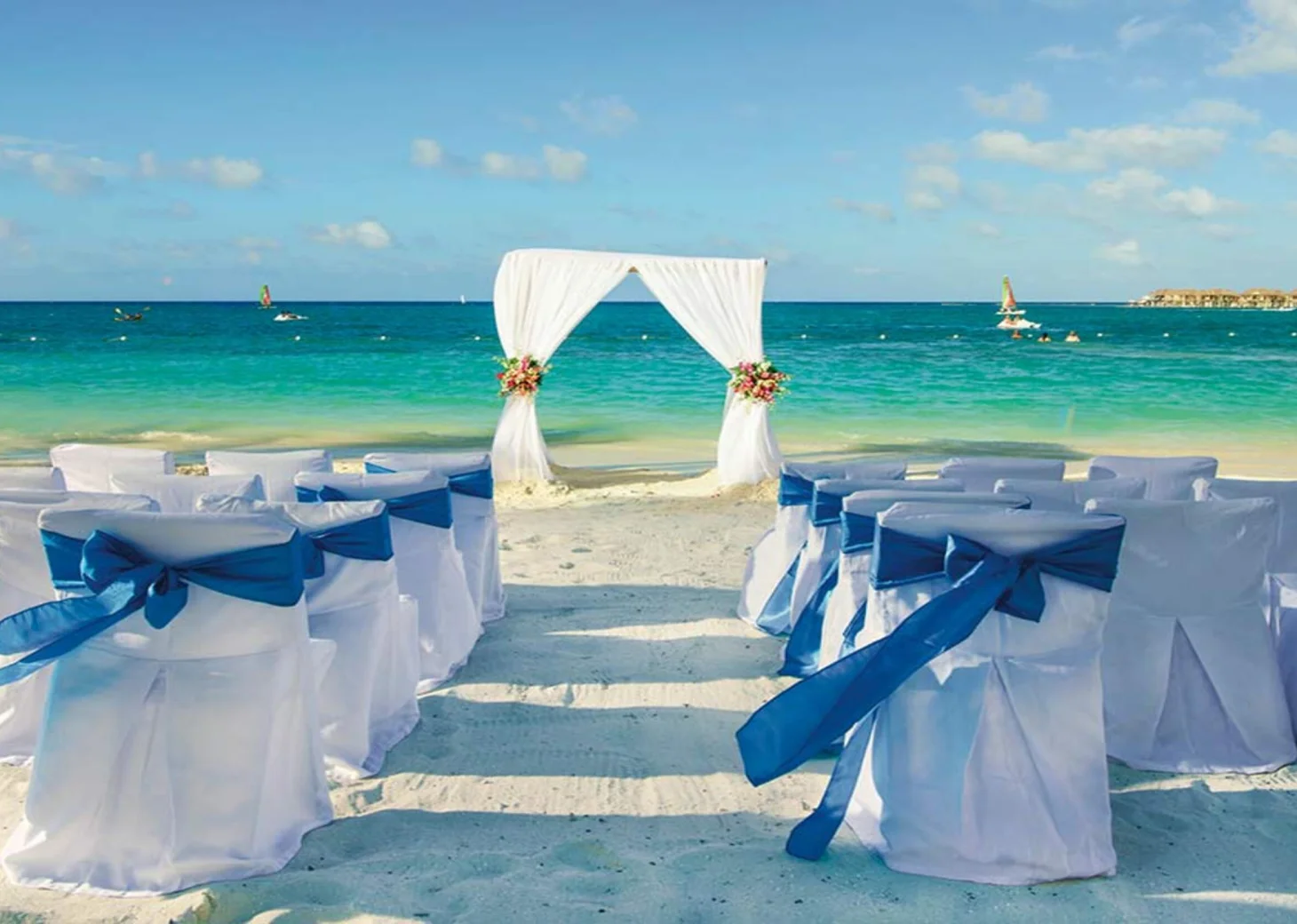 beach wedding setup at Hotel Riu Reggae