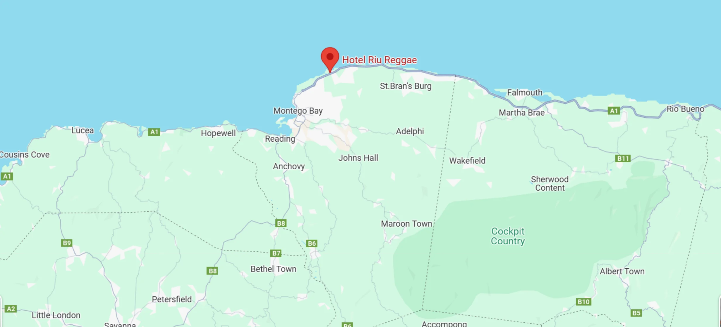 map showing location of Hotel Riu Reggae in Jamaica
