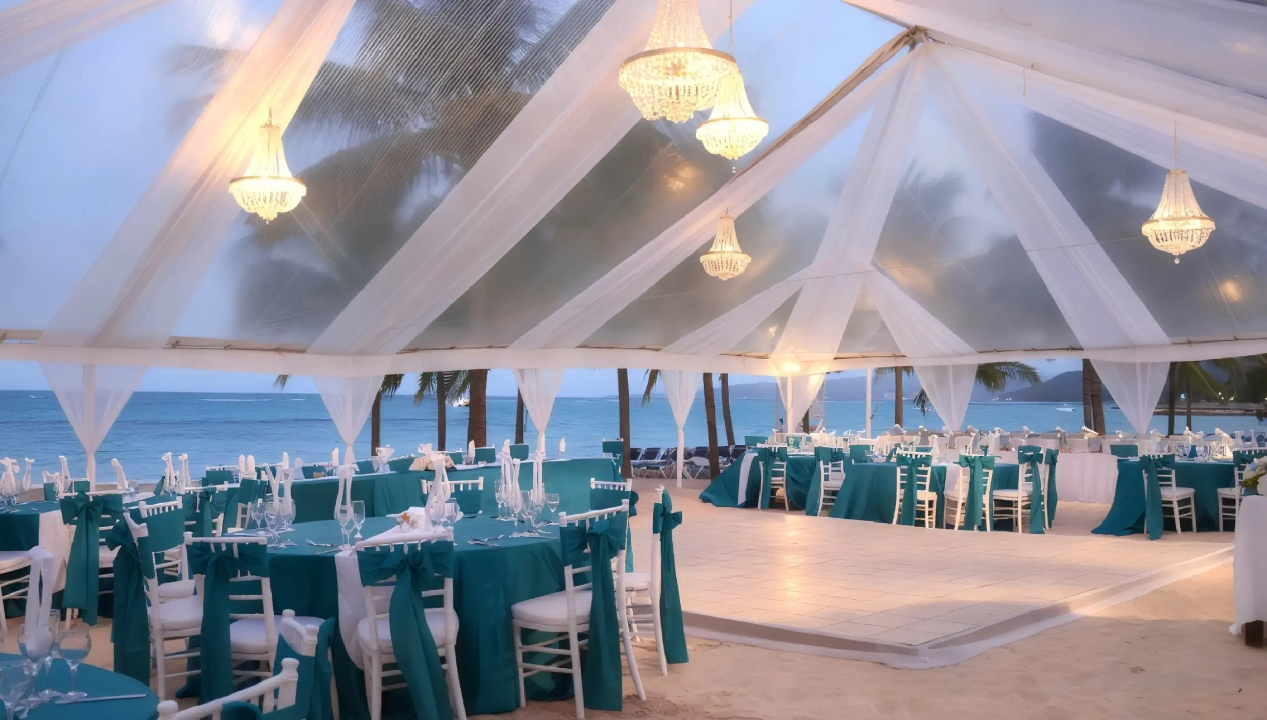 reception setup on the beach at Hotel Riu Reggae