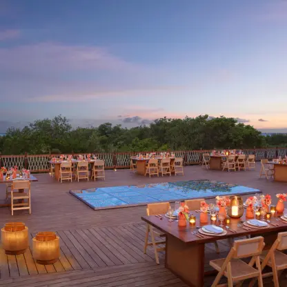 Amber Sunset Deck wedding reception at Hyatt Vivid Grand Island, Cancun
