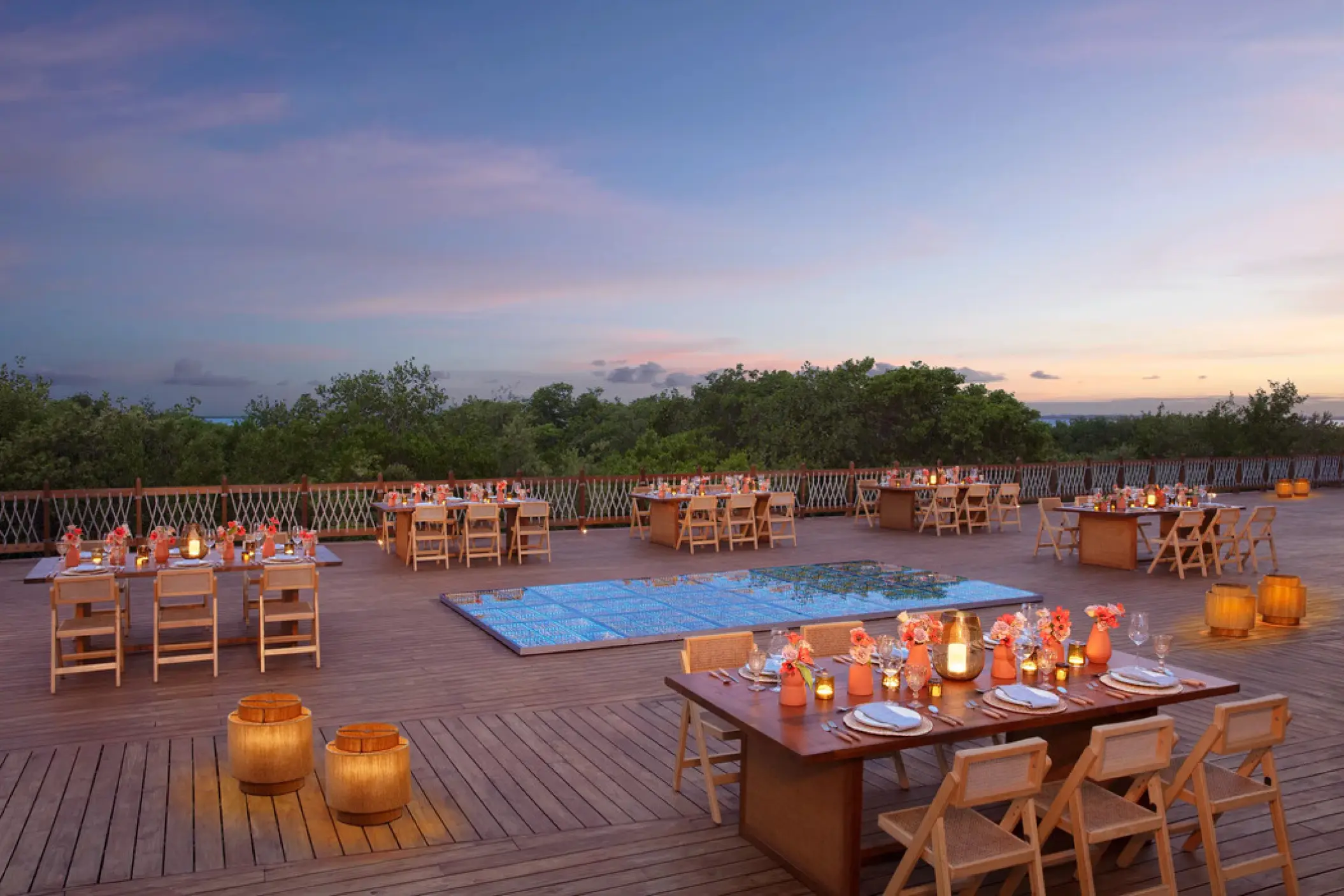 Amber Sunset Deck wedding reception at Hyatt Vivid Grand Island, Cancun