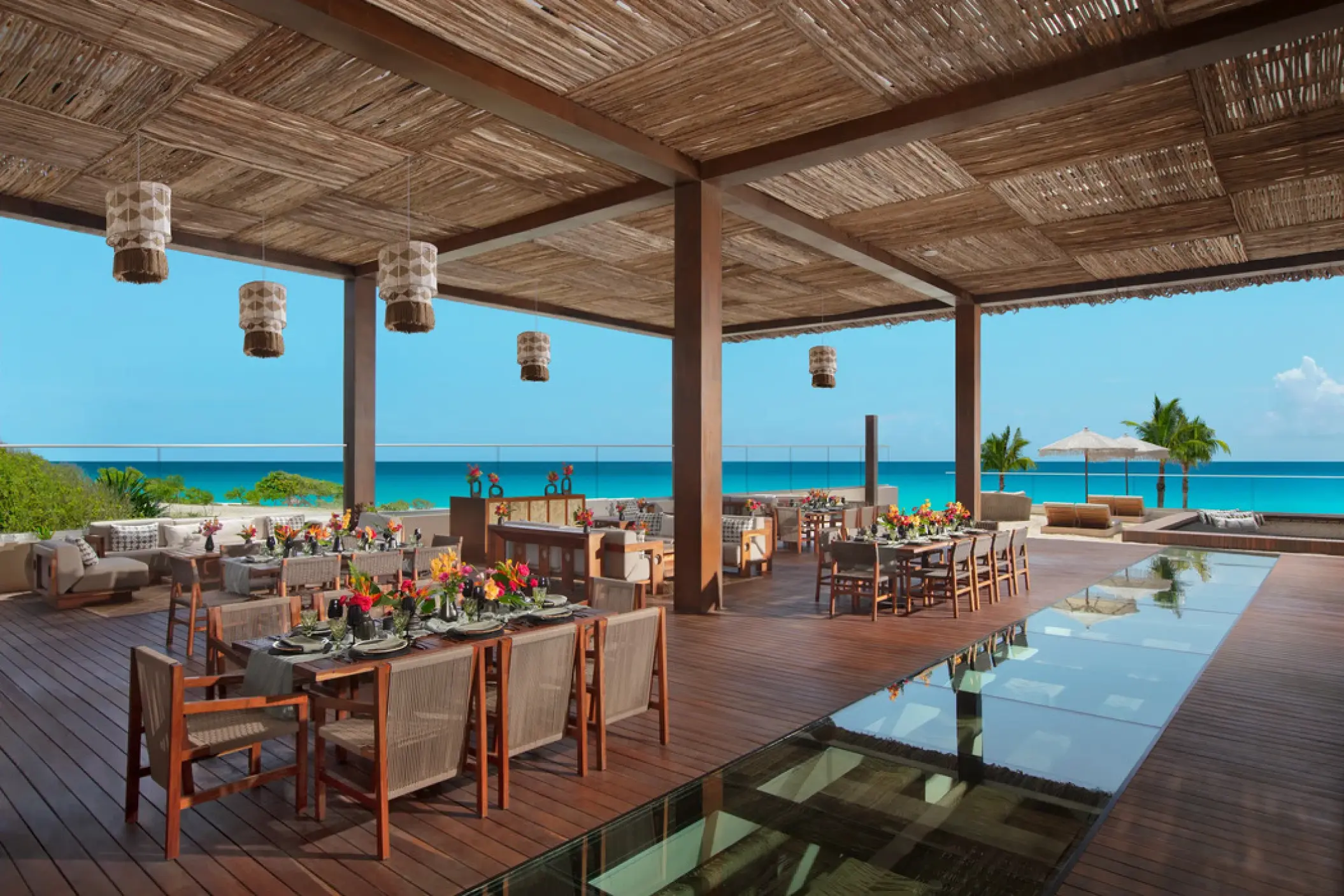 Ennea restaurant wedding reception with ocean views at Hyatt Vivid Grand Island, Cancun