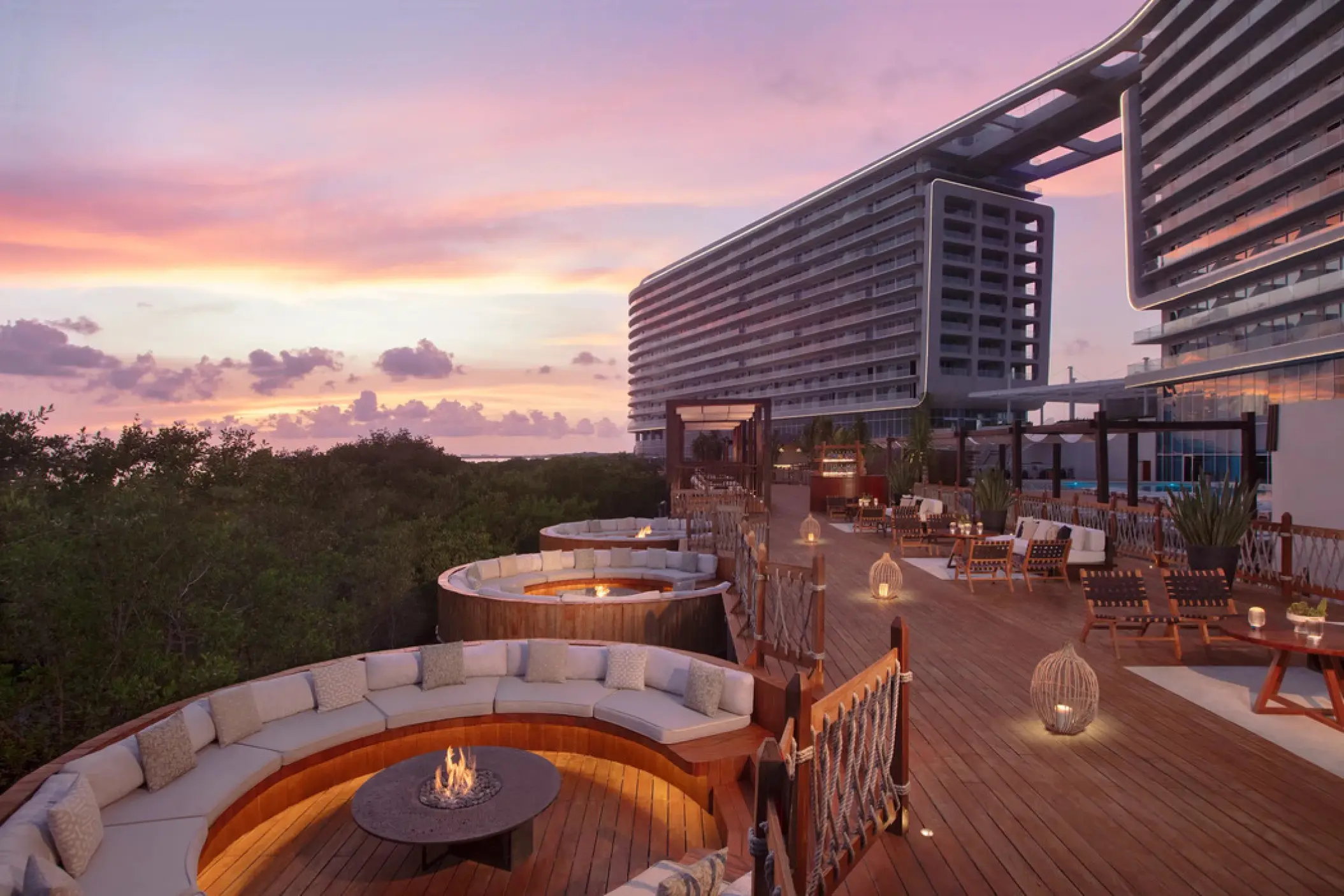 Sunken fire pit deck at Hyatt Vivid Grand Island, Cancun