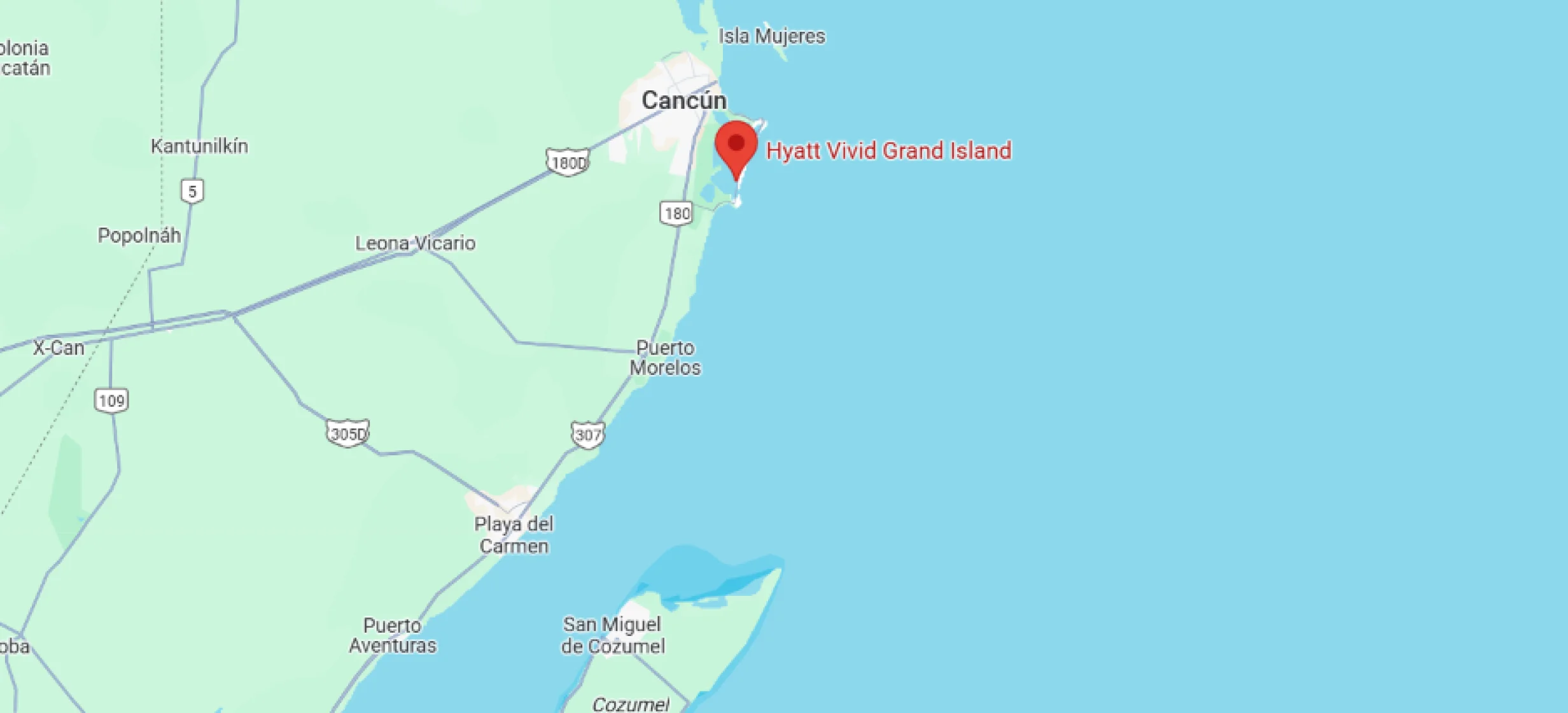 map showing location of Hyatt Vivid Grand Island in Mexico