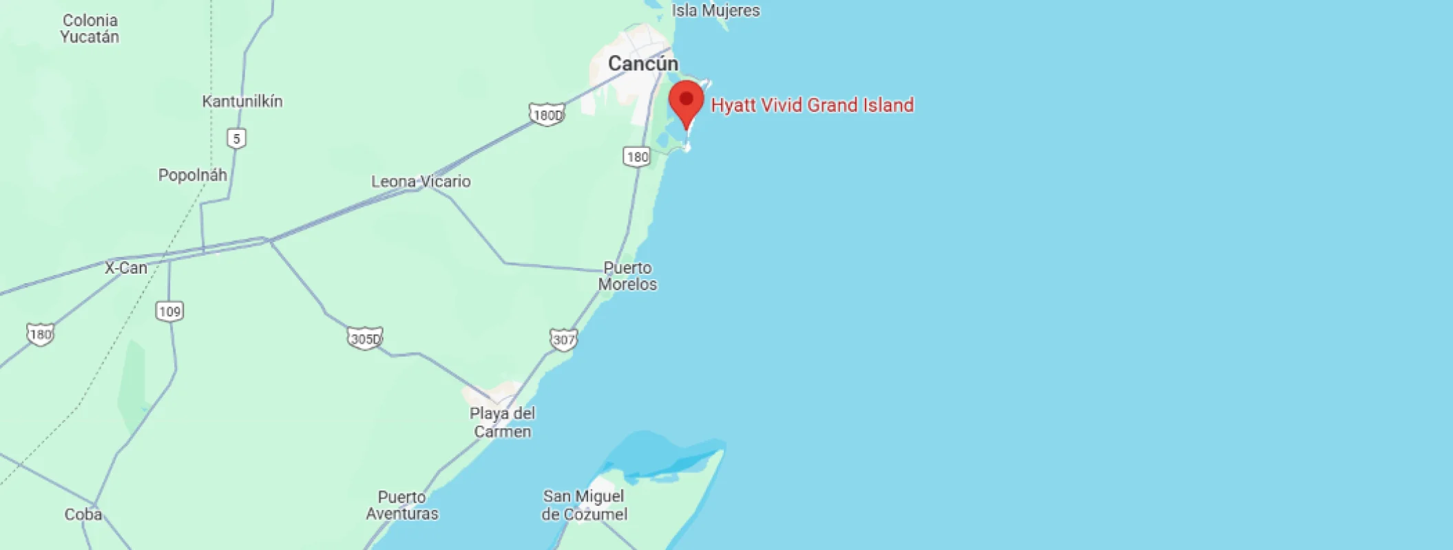 map showing location of Hyatt Vivid Grand Island in Mexico