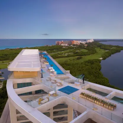 Rooftop wedding reception setup at Hyatt Vivid Grand Island, Cancun