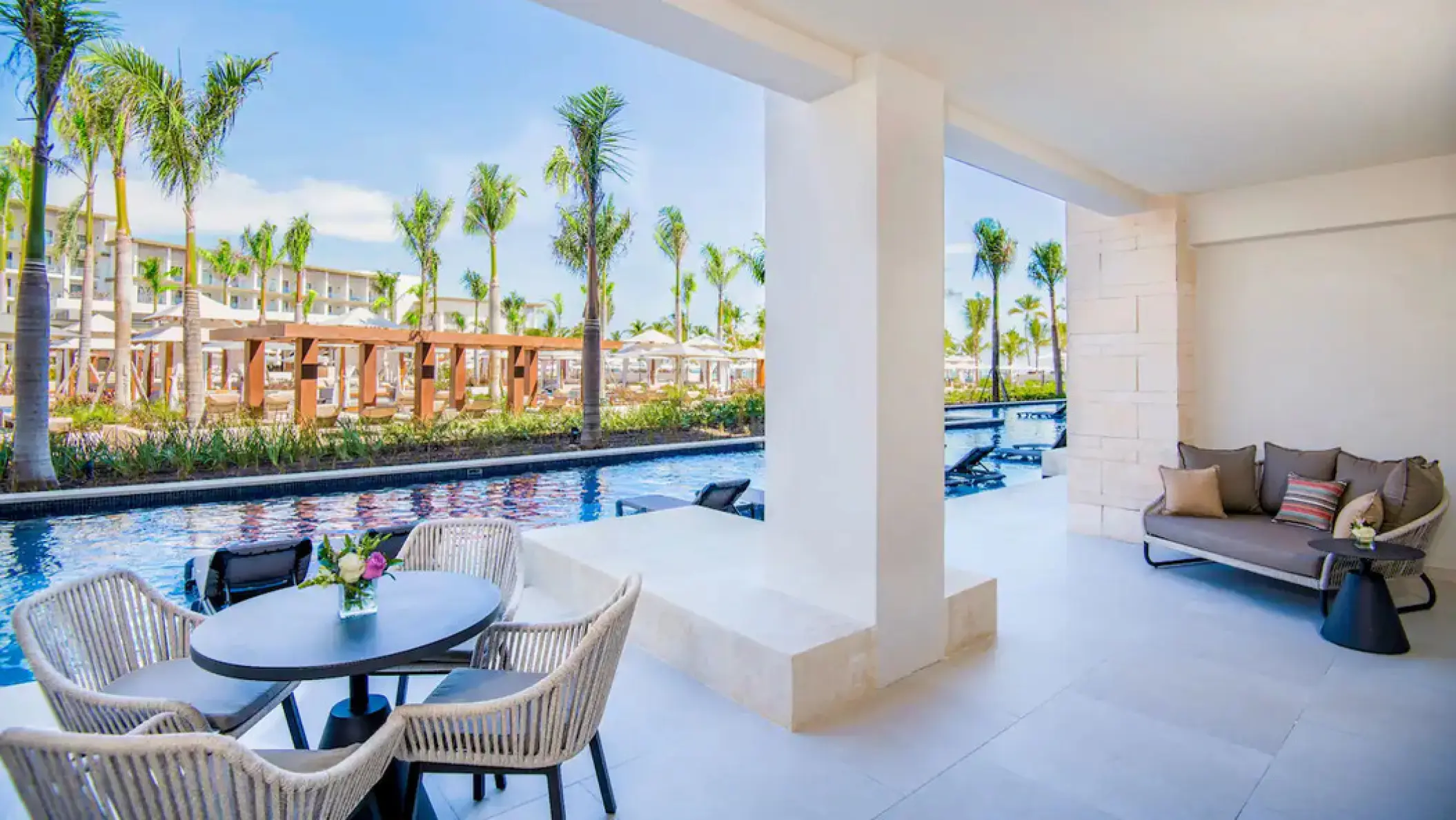 Hyatt Zilara Cap Cana swim-up suite balcony with private pool access and patio seating, Punta Cana