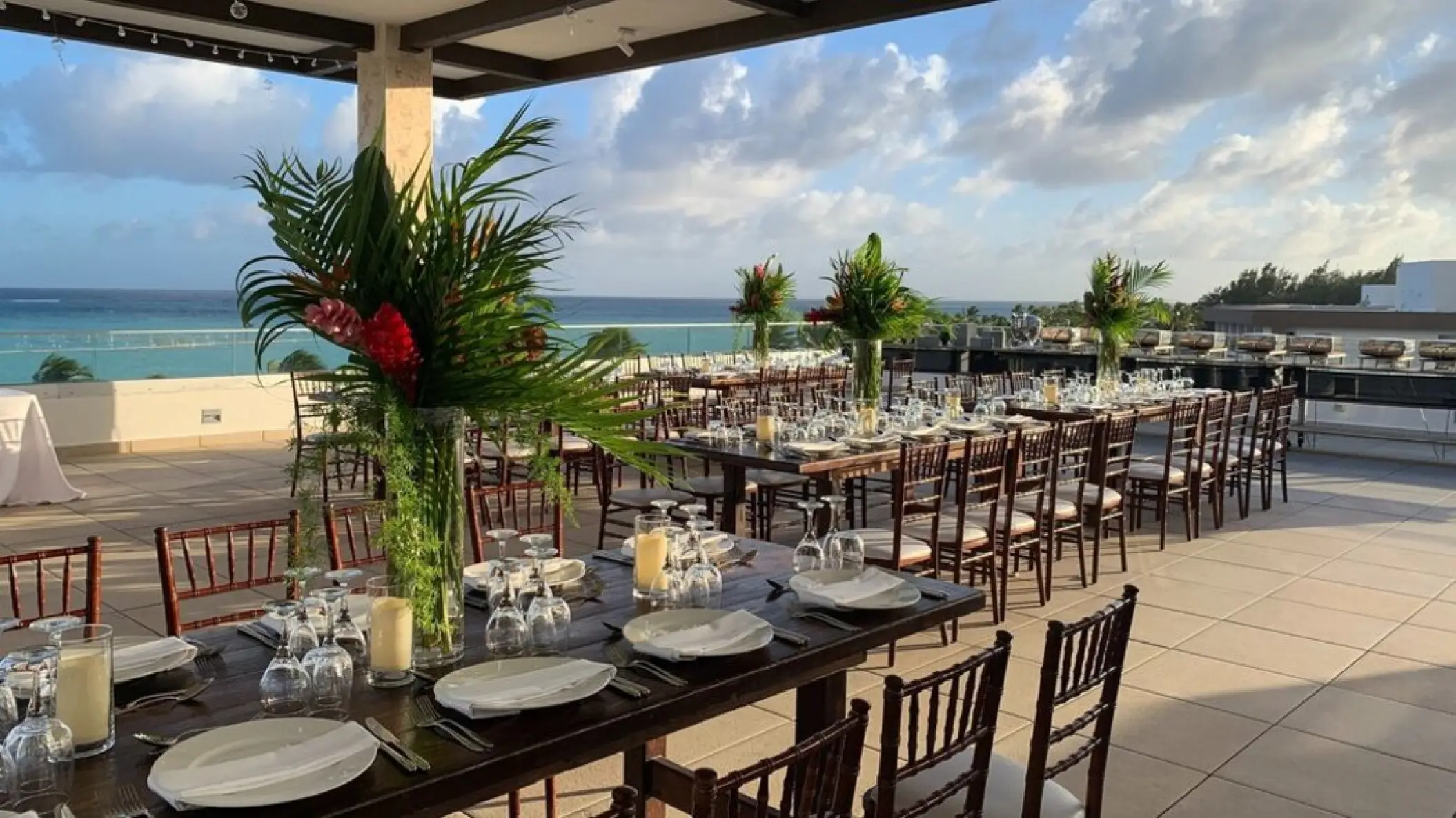 Rooftop terrace wedding reception setup with ocean views at Hyatt Zilara Cap Cana, Punta Cana