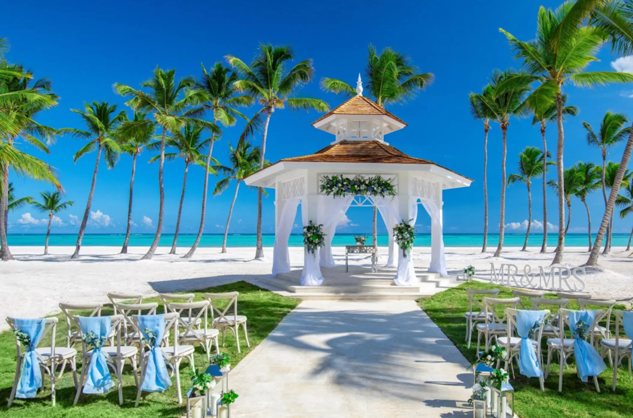 White beach gazebo wedding ceremony at Hyatt Zilara Cap Cana, Punta Cana