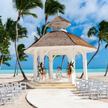 White beachfront gazebo wedding ceremony at Hyatt Zilara Cap Cana, Punta Cana