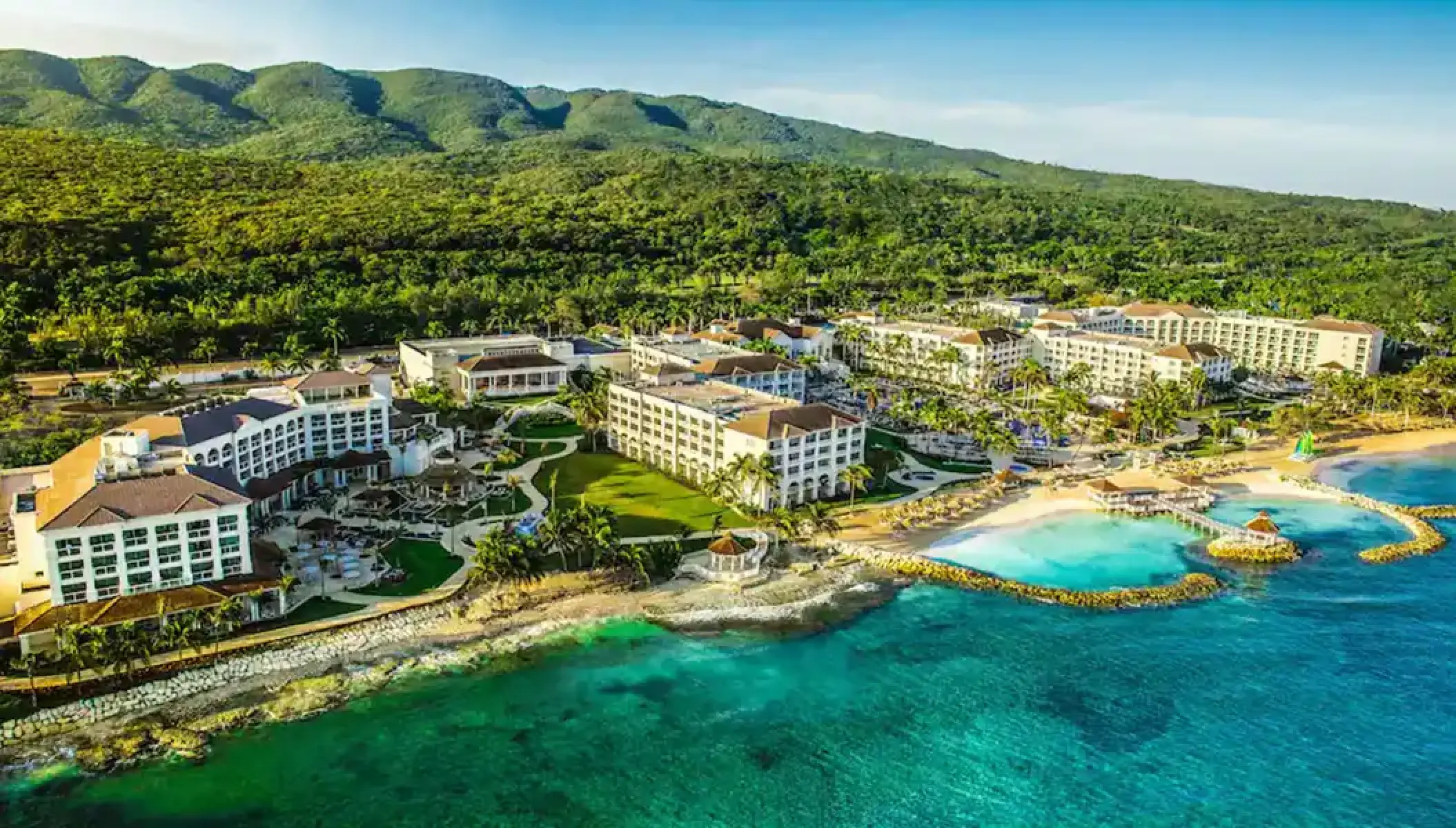 Aerial view of Hyatt Zilara Rose Hall beachfront and turquoise water, Montego Bay