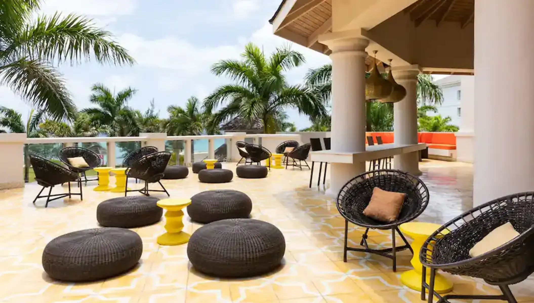 Outdoor Fez terrace with lounge seating at Hyatt Zilara Rose Hall, Montego Bay