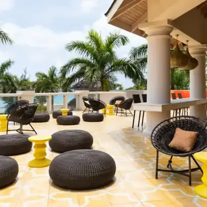 Outdoor Fez terrace with lounge seating at Hyatt Zilara Rose Hall, Montego Bay