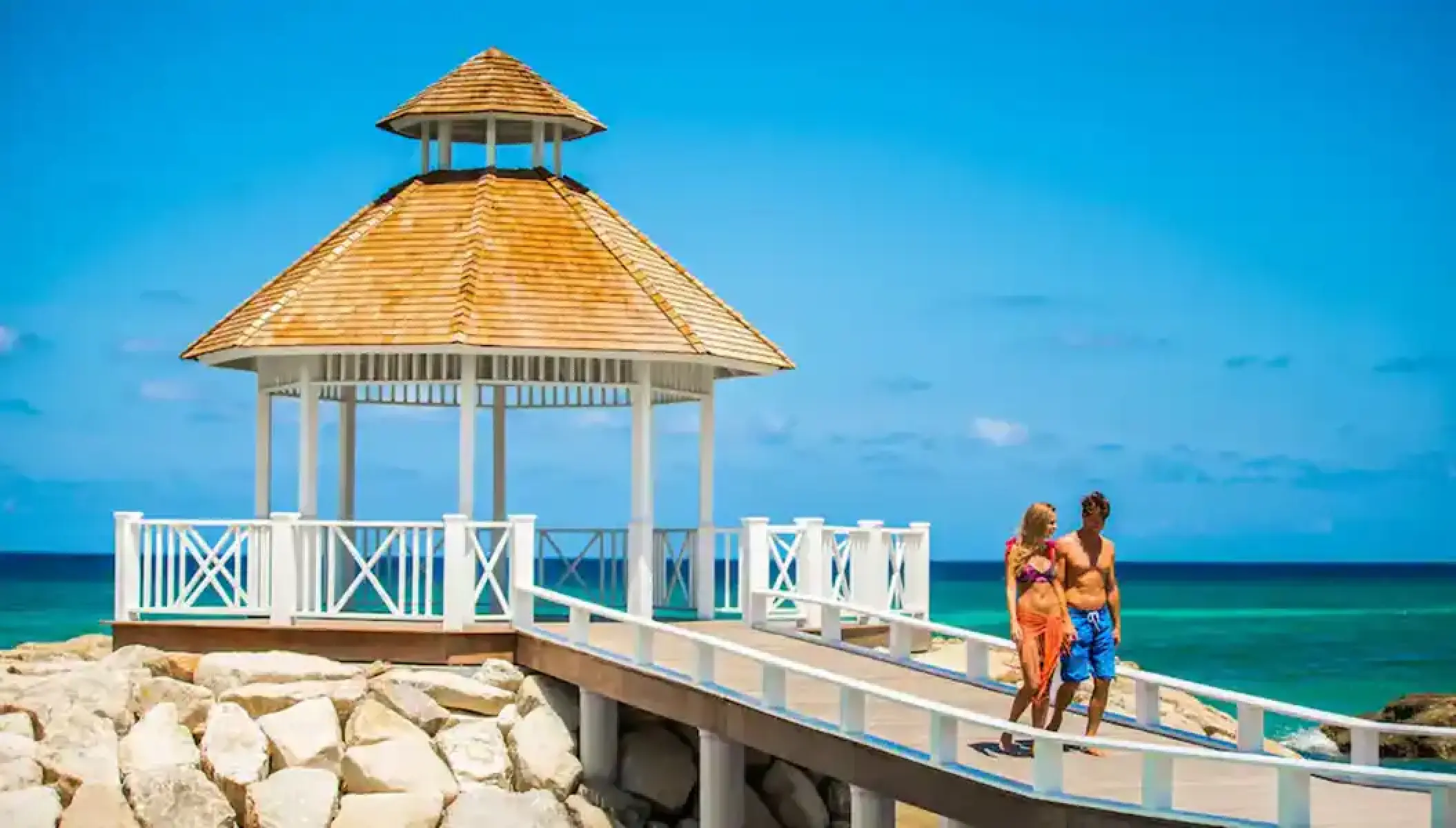 White oceanfront wedding gazebo at Hyatt Zilara Rose Hall, Montego Bay