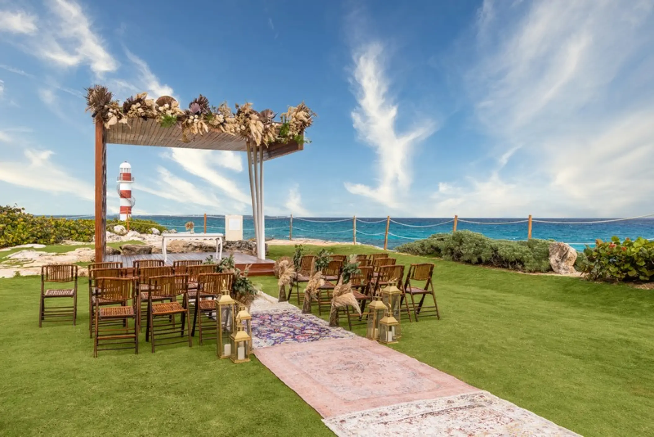 Oceanfront wedding ceremony setup on the lawn at Hyatt Ziva Cancun, Cancun