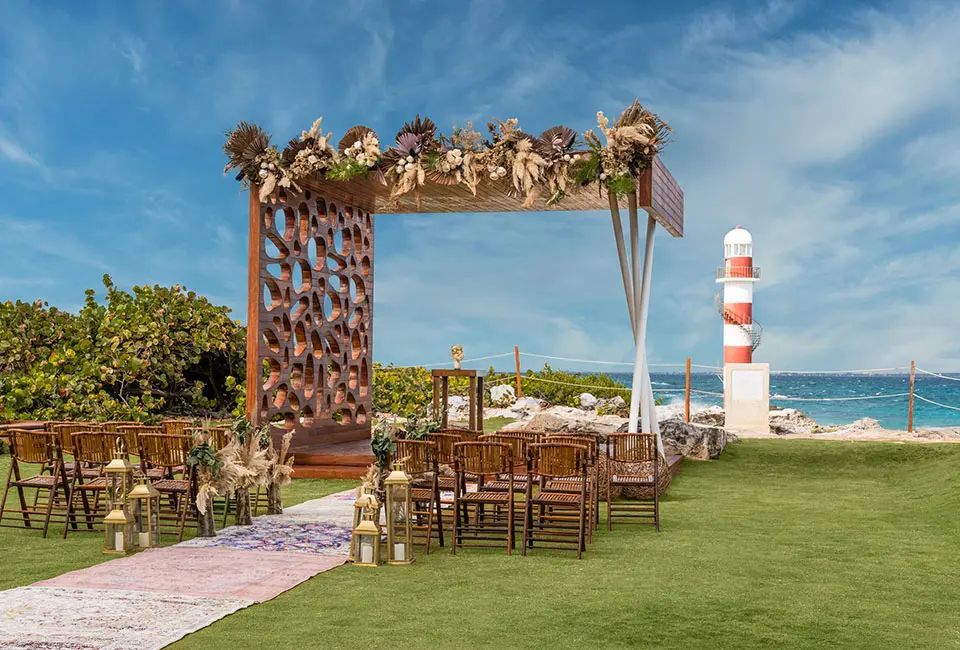 Ceremony setup on the Lighthouse Terrace wedding venue at Hyatt Ziva Cancun