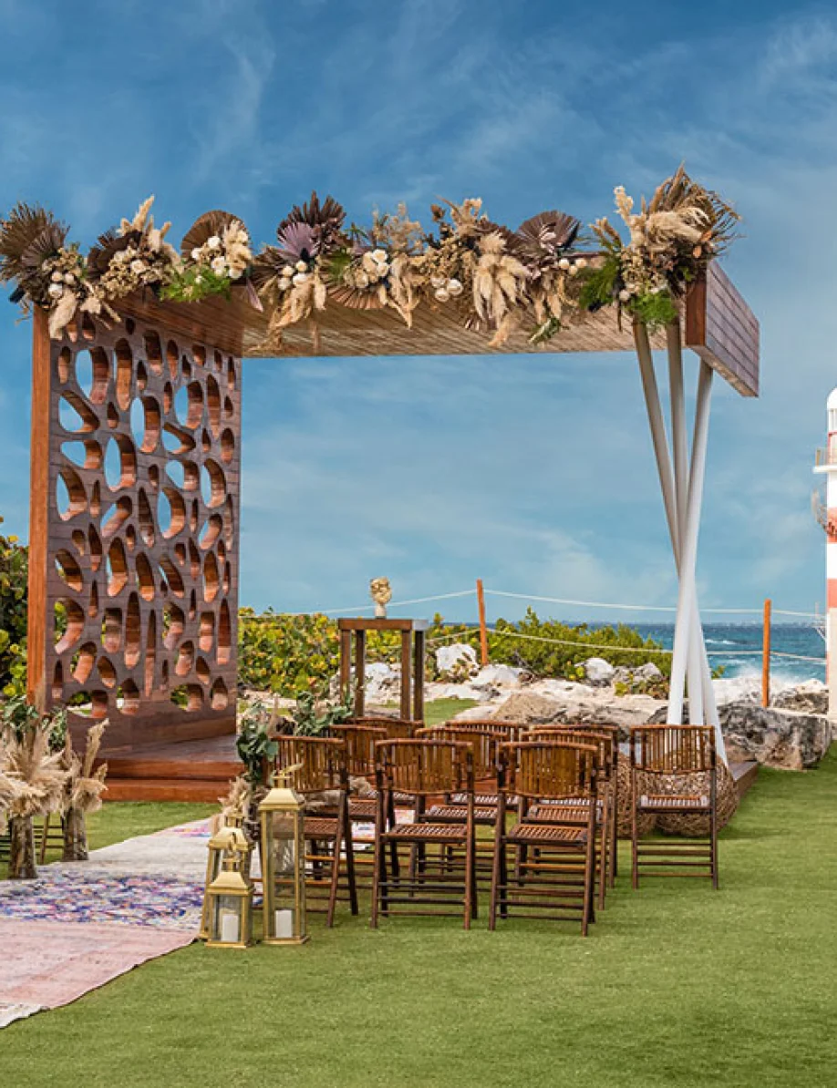 Ceremony setup on the Lighthouse Terrace wedding venue at Hyatt Ziva Cancun