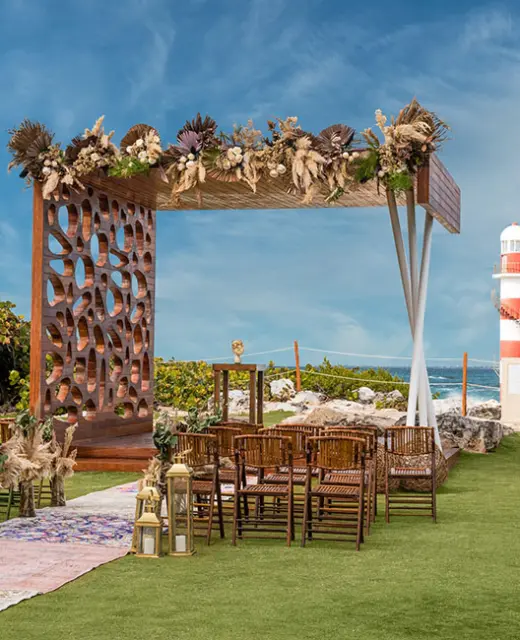 Ceremony setup on the Lighthouse Terrace wedding venue at Hyatt Ziva Cancun