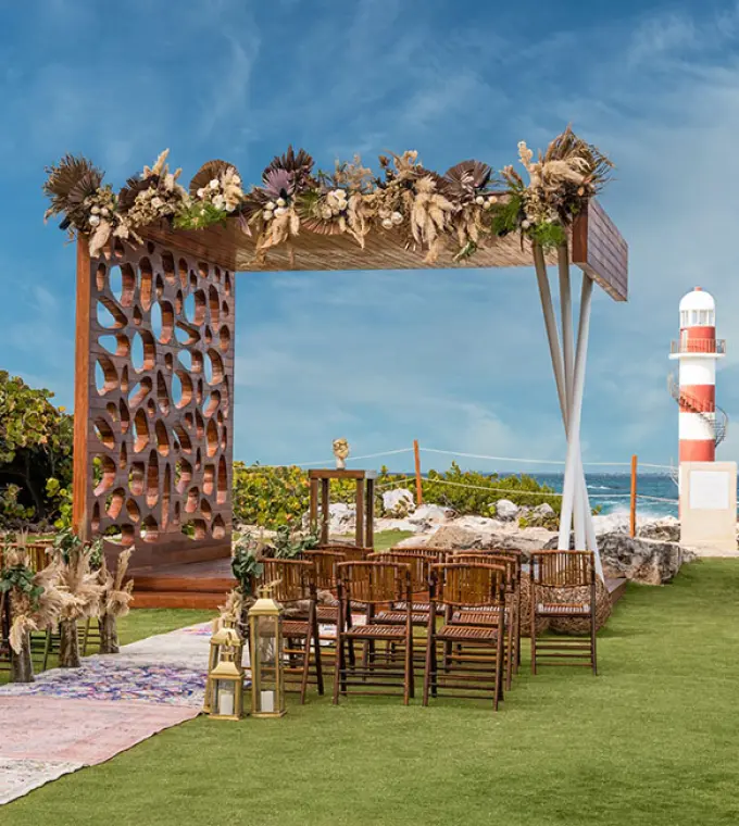 Lighthouse gazebo wedding ceremony setup at Hyatt Ziva Cancun