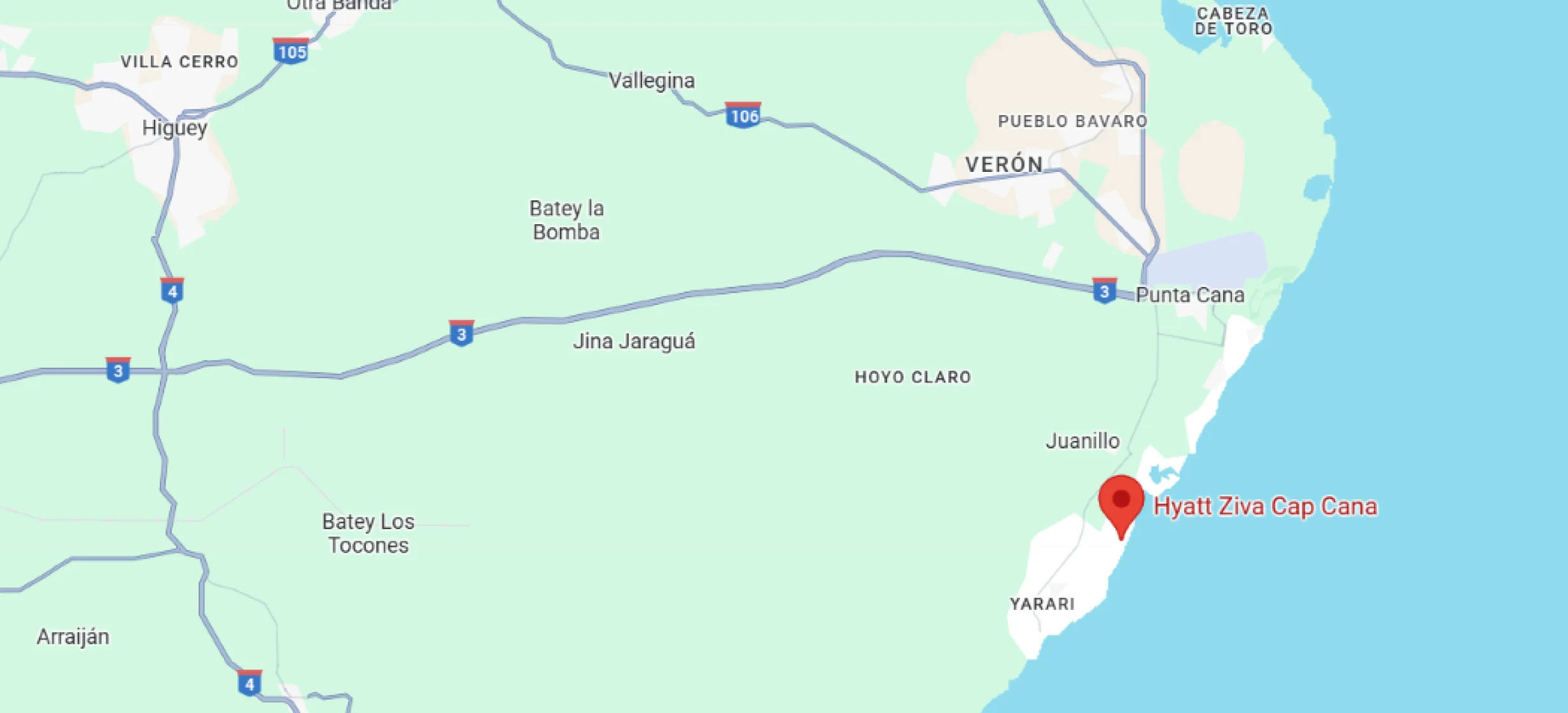map showing location of Hyatt Ziva Cap Cana in Dominican Republic