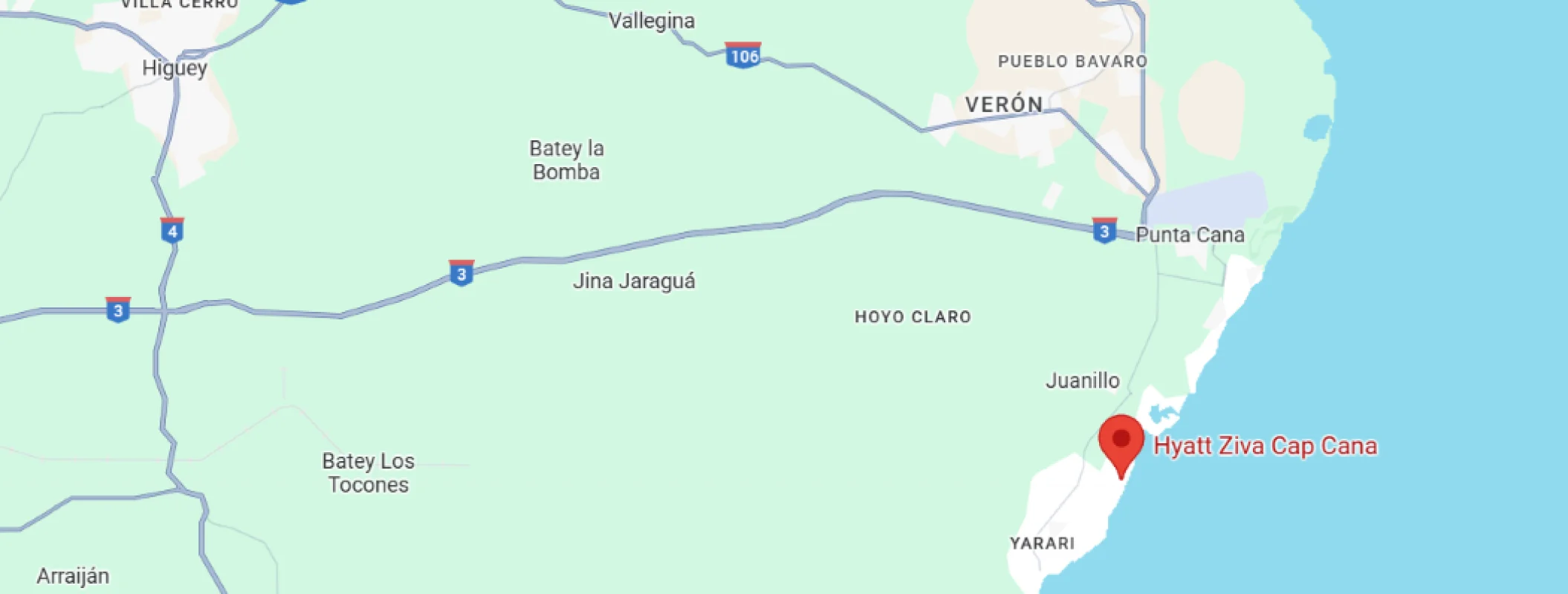 map showing location of Hyatt Ziva Cap Cana in Dominican Republic