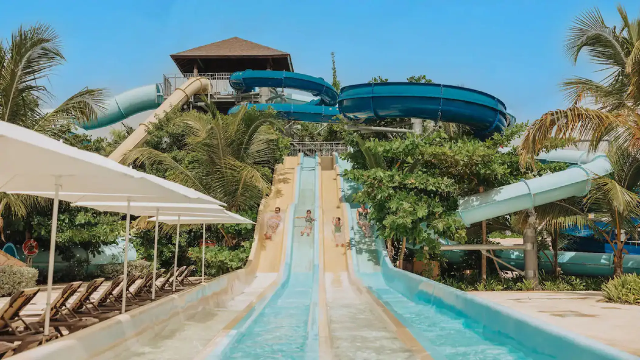 Colorful water park slides at Hyatt Ziva Cap Cana, Punta Cana