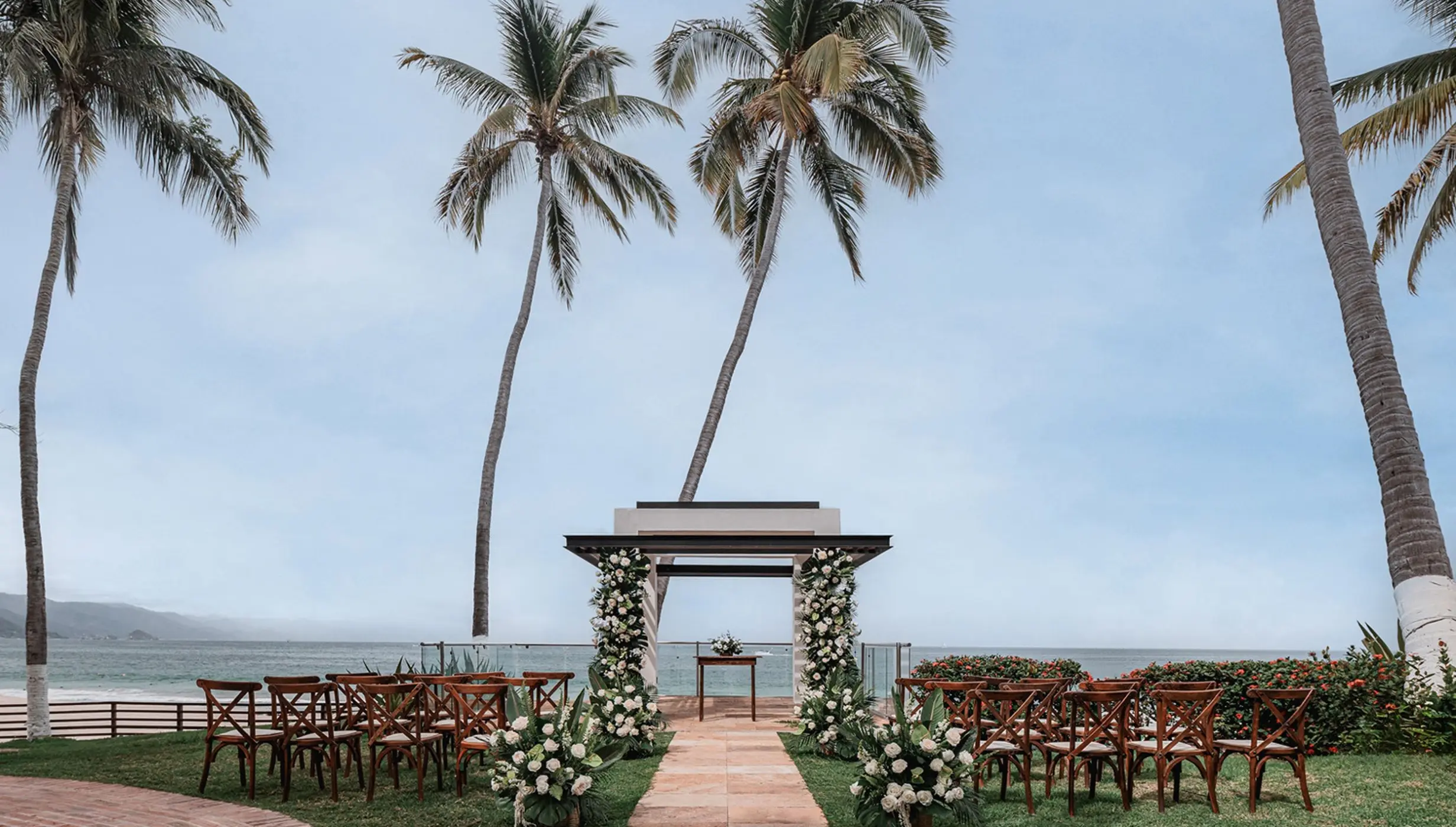 Oceanfront gazebo wedding ceremony setup at Hyatt Ziva Puerto Vallarta, Puerto Vallarta