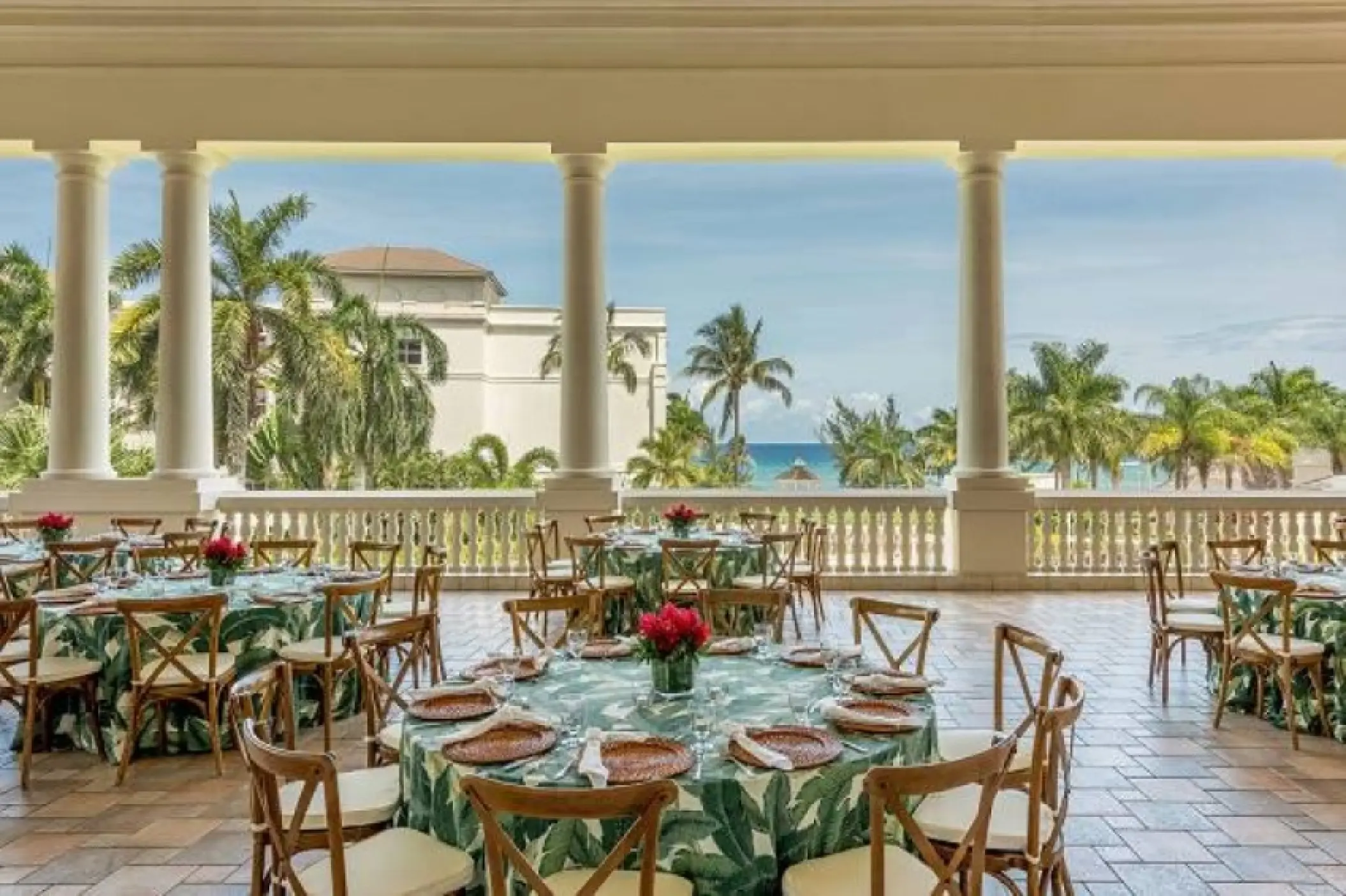 Grand Ballroom Terrace wedding reception with ocean views at Hyatt Ziva Rose Hall, Montego Bay