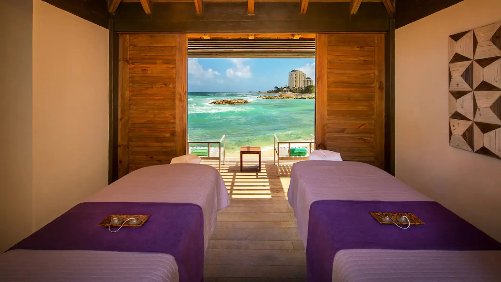 Outdoor oceanfront spa treatment room at Hyatt Ziva Rose Hall, Montego Bay
