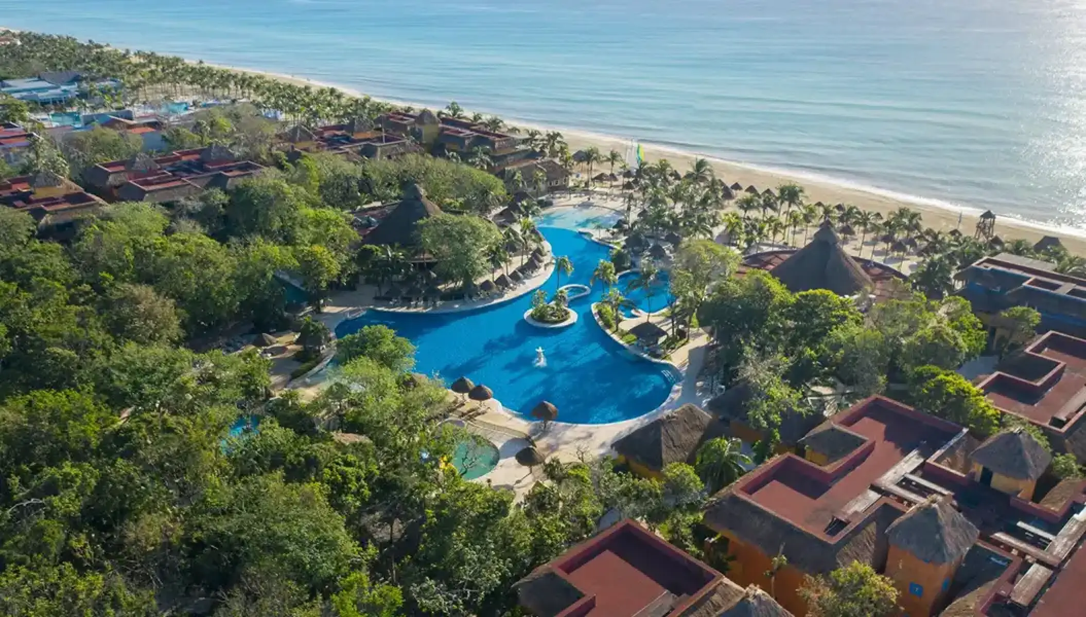 Aerial view of Iberostar Waves Quetzal pools and beachfront, Playa Del Carmen