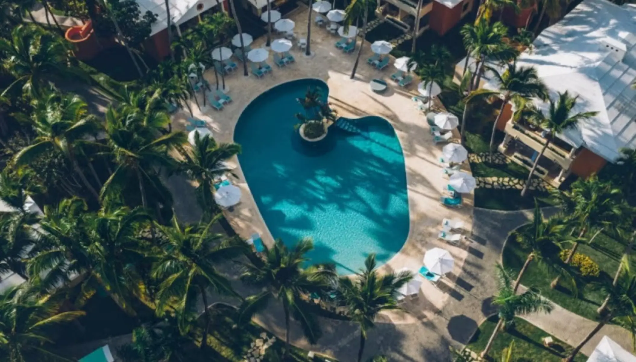 Aerial view of the pool and tropical grounds at Iberostar Selection Bavaro, Punta Cana