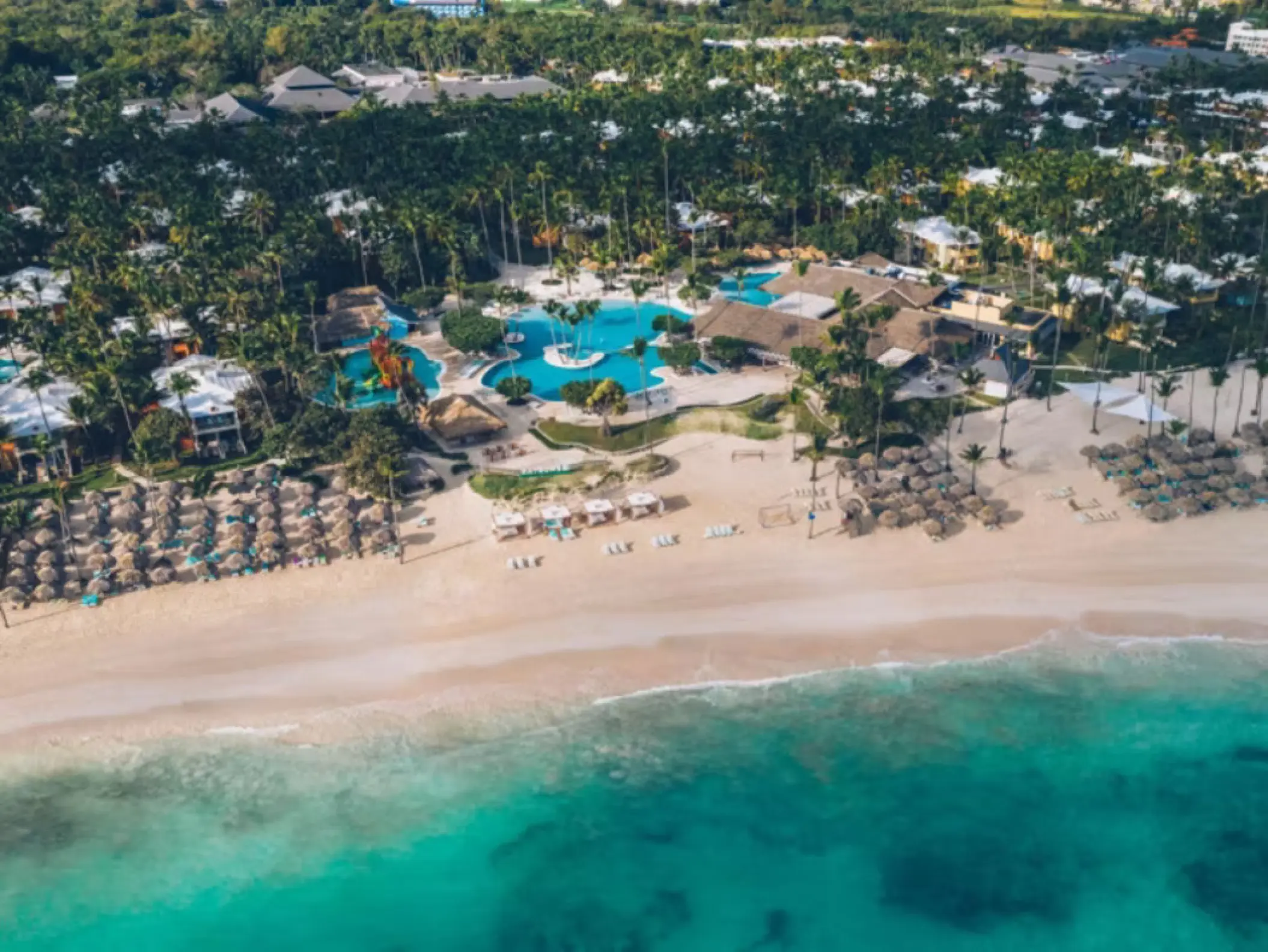 Aerial view of Iberostar Selection Bavaro beachfront and pools, Punta Cana