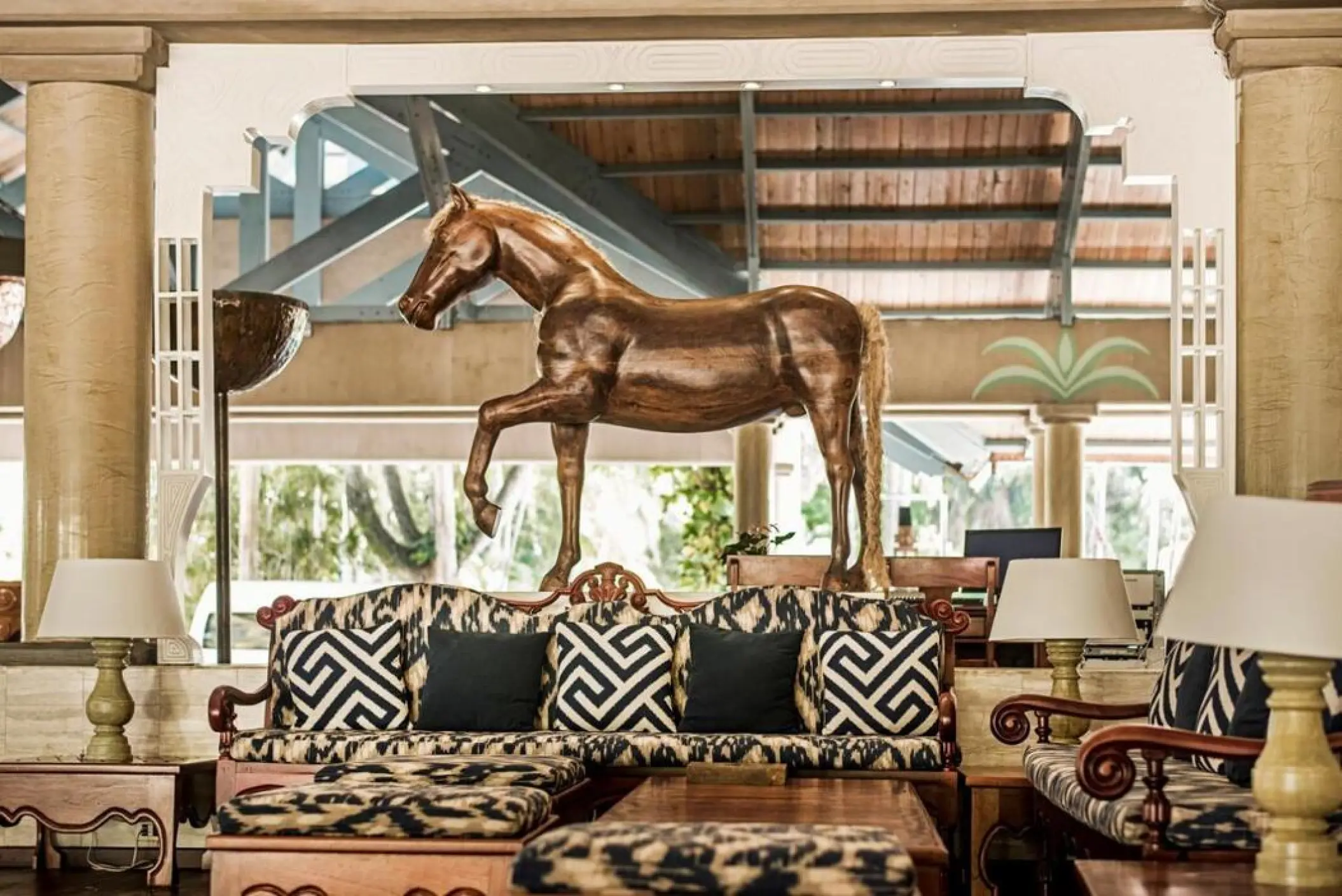 La Yola lobby lounge and horse statue at Iberostar Selection Bavaro, Punta Cana