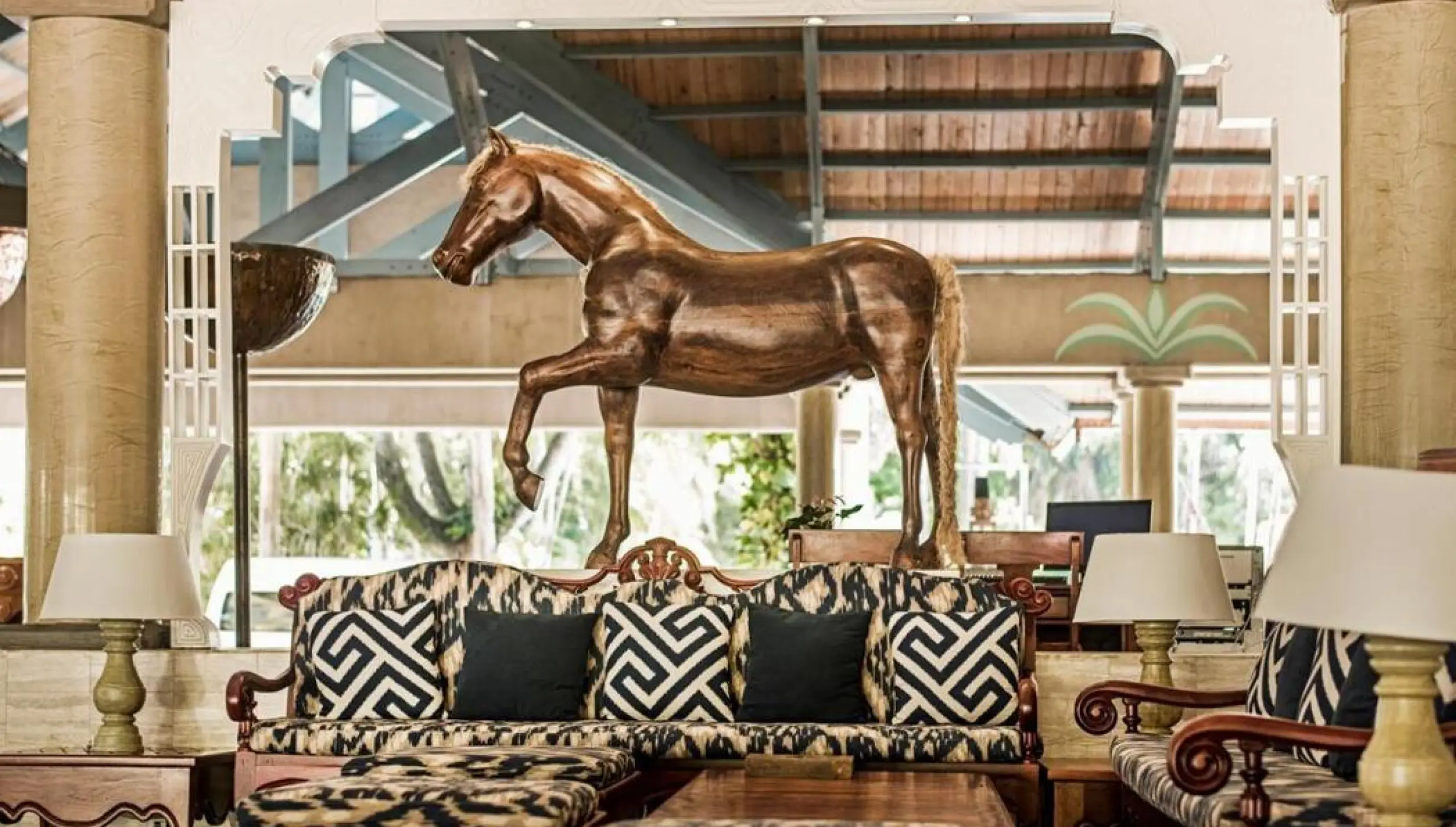 La Yola lobby lounge and horse statue at Iberostar Selection Bavaro, Punta Cana