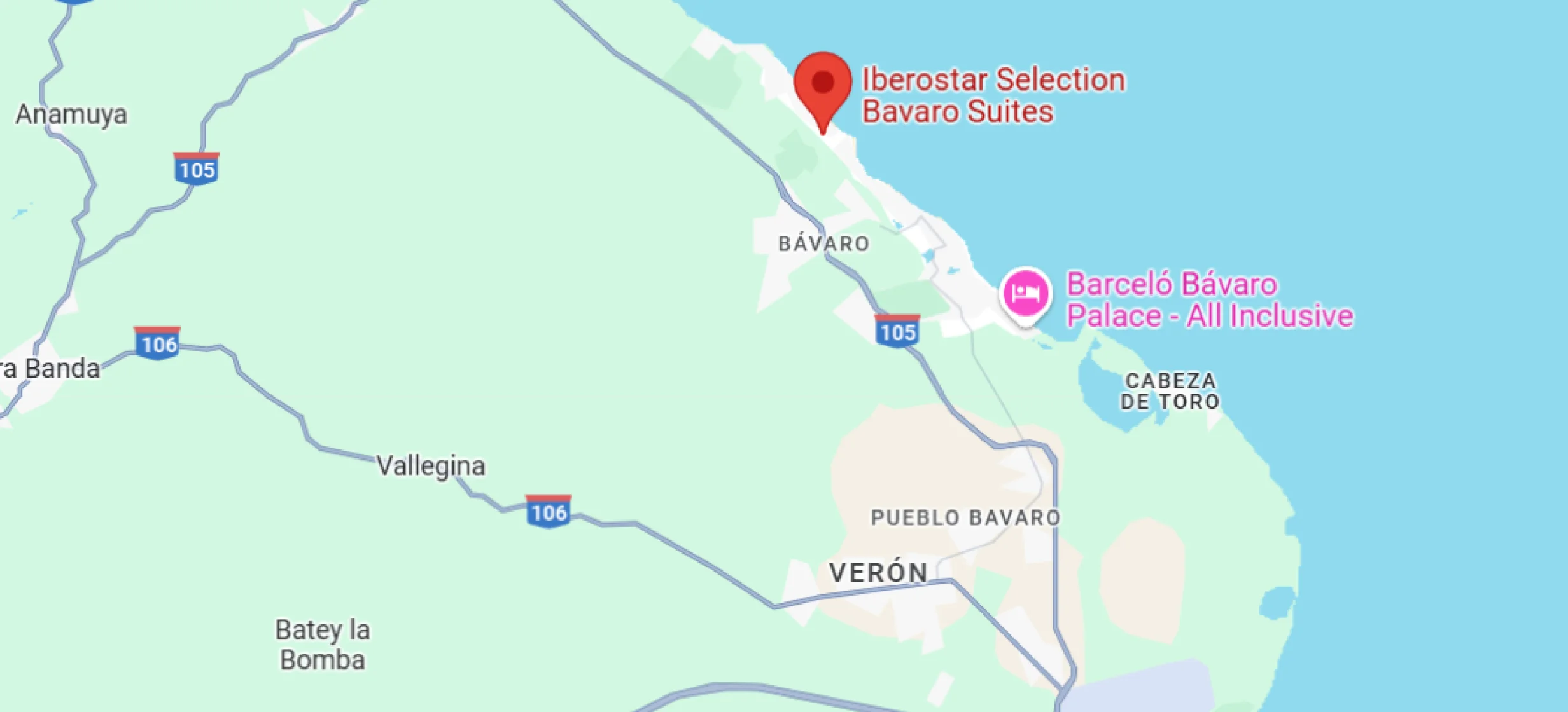 map showing location of iberostar selection bavaro suites in the Dominican Republic